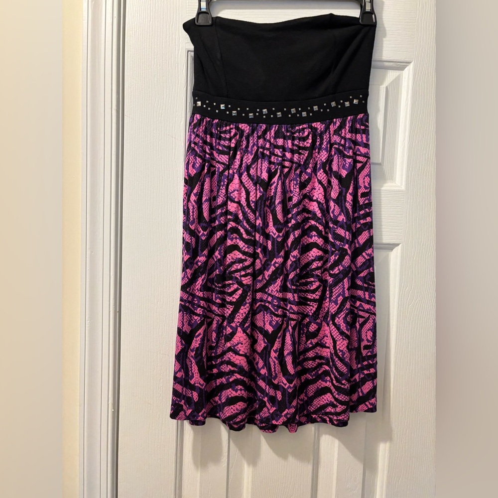 Pink and Black snd purple Strapless Dress